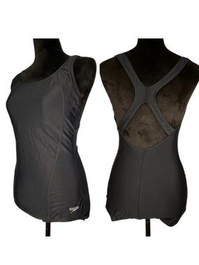 Speedo Black Racerback Swimsuit One Piece Bathing Suit Swimwear Women’s Size 12
